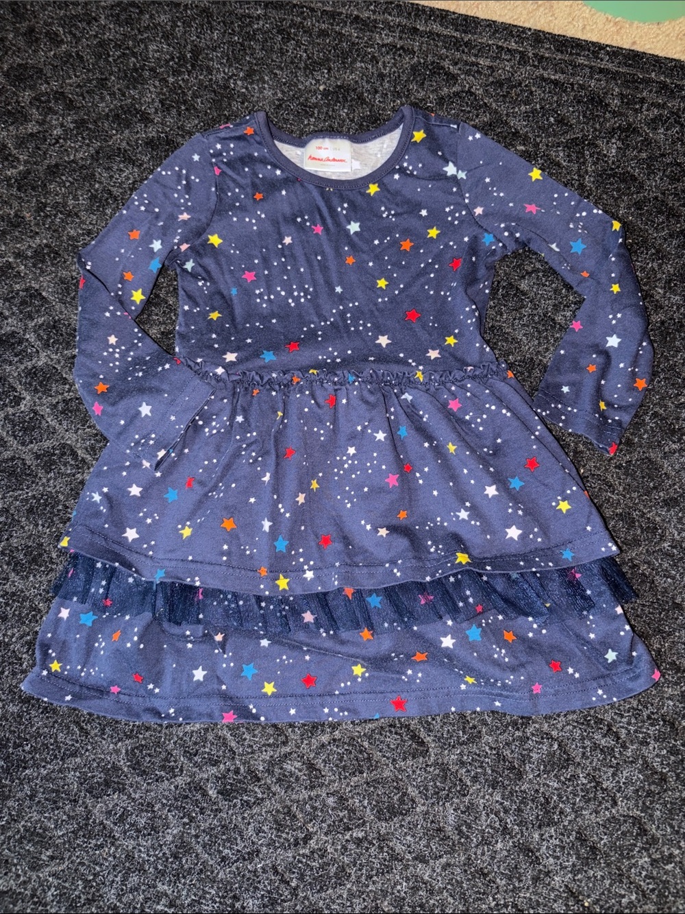 Hannah Andersson Dress Size 4 Navy Multicolored Stars Tiered Tulle Night Sky